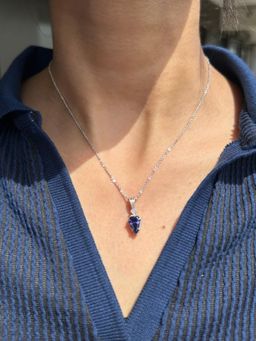 CARATIRO - 925 Sterling Silver Fancy Shape Navy Blue Diamond Silver Necklace