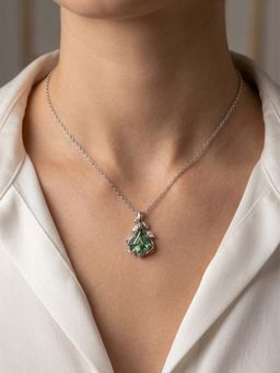CARATIRO - 925 Sterling Silver Olive Green Colour Nature Inspired Necklace
