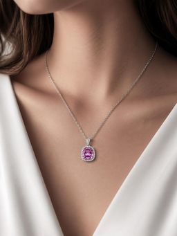 CARATIRO - Pink Women 925 Sterling Silver Square Moissanite Necklace