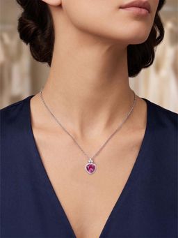 CARATIRO - 925 Sterling Silver Pink Pear Halo Necklace