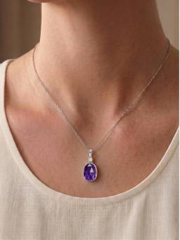 CARATIRO - 925 Sterling Silver Antique Oval Shape Purple Diamond Necklace