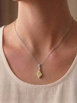 CARATIRO - 925 Sterling Silver Fancy Cut Silver Yellow Diamond Necklace