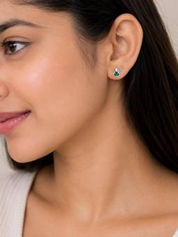 CARATIRO - 925 Sterling Silver Green Stone Stud Earrings