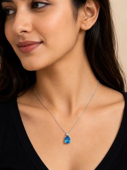 CARATIRO - 925 Sterling Silver Blue Stone Moissanite Necklace