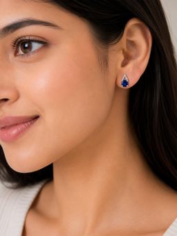 CARATIRO - Navy Blue 925 Sterling Silver Pear-Shaped Blue Moissanite Stud Earrings