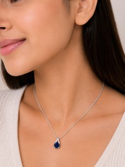 CARATIRO - Navy Blue 925 Sterling Silver Moissanite Pear-Shaped Blue Necklace