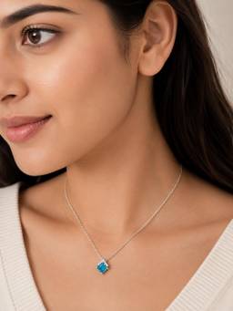 CARATIRO - 925 Sterling Silver Blue Princess-Cut Moissanite Necklace