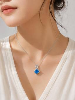 CARATIRO - Blue 925 Sterling Silver Asscher-Cut Crystal Infinity Pendant Necklace