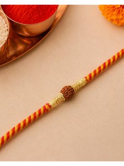 Indinoor - Rudraksh Red Yellow Traditional Rakhi