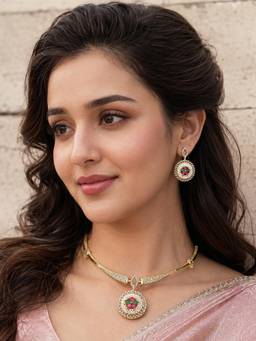 RUNORAA - Multi-Colour Rose Blossom Halo Jewellery Set
