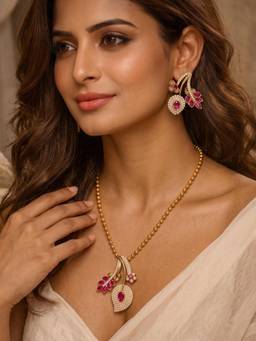 RUNORAA - Pink Ruby Blossom Grace Jewellery Set
