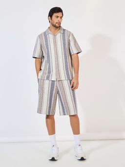 Styli - Men Multi Jacquard Stripe Knit Relaxed Shirt with Oversized Shorts Co-Ord (Set of 2)