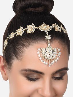 Zaveri Pearls - Gold Tone Kundan & Pearls Floral Bridal Head Chain-ZPFK14501
