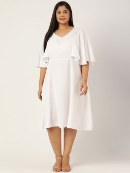 theRebelinme - Plus Size Women White Solid Color A-Line Midi Dress