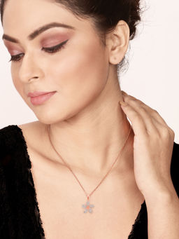 Silberry - 925 Sterling Silver Rose Gold Floweret Pendant with Chain