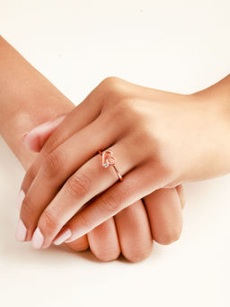 Silberry - 925 Sterling Silver Rose Gold Single Heart Adjustable Ring