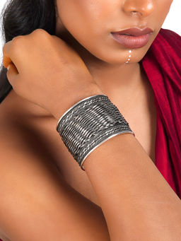 Teejh - Charulata Silver Oxidised Cuff Bracelet