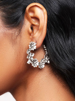 Teejh - Taralika Silver Oxidised Floral Earrings