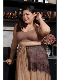 Krvvy - Brown Plus Size Full Coverage Wireless Support Bra for Heavy Bust Everyday Wear