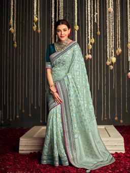 Odette - Light Green Silk Woven Design Saree with Unstitched Blouse
