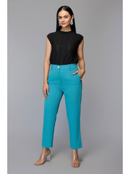 TAMISKA BY NARENDRA KUMAR - Aqua Blue High-Waist Trouser