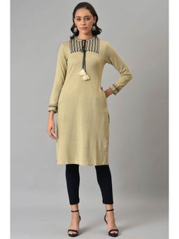 W - Beige Solid Winter Kurta