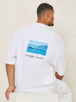 Styli - Men White Premium Heavy Weight Graphic Print Boxy Cotton T-Shirt