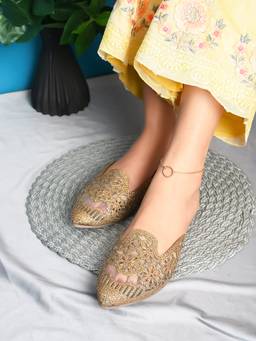 XE Looks - Embroidered Floral Cut-Out Design Mules Ballerina