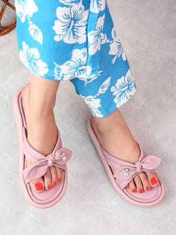XE Looks - Bow Detail Embellished Accent Slip-On Flats