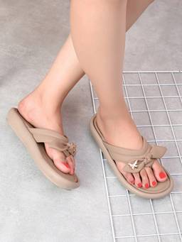XE Looks - Elegant Bow Detail Embellished Slip-On Flats Sandal