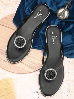 XE Looks - Stone Embellished Fashionable And Comfortable Flat Slippers