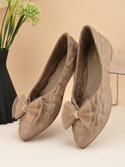 XE Looks - Mesh Bow With Elegant Design Textured Flats