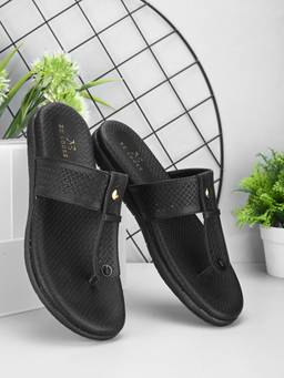 XE Looks - Synthetic Leather With Cushioned Sole, Slip-On Slippers