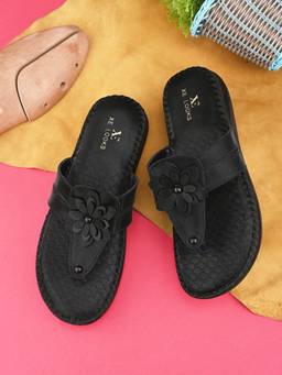 XE Looks - Orthopedic Flat Slippers - Flower Embellishment Flats