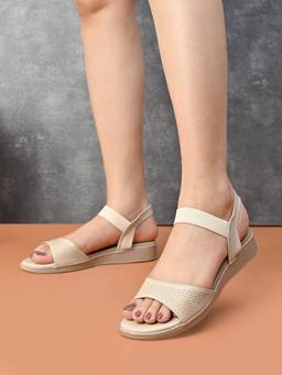 XE Looks - Perforated Strap Cushioned Slingback Flat Sandals