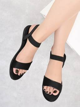 XE Looks - Black Comfortable Casual Sandal Front Strap with Secure Back Support