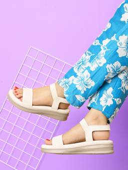 XE Looks - Beige Textured Strap Flat Sandal
