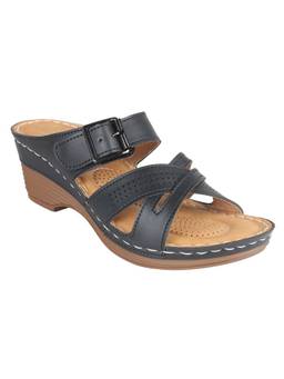 XE Looks - Black Versatile and Comfortable Wedges Doctor Slippers (2.5 Inches Heel)