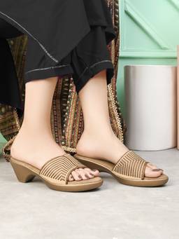 XE Looks - Copper Pleated Upper Strap with Chevron Heels