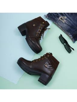 XE Looks - Vegan Leather Stylish and Trendy Women Brown Lace-Up Casual Boots