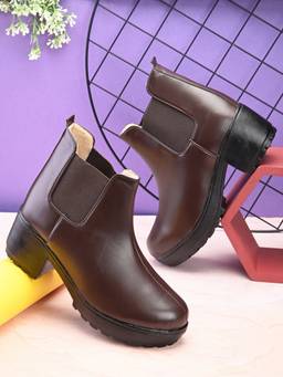 XE Looks - Vegan Leather Stylish and Trendy Women Brown Chelsea Boots