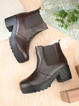 XE Looks - Vegan Leather Stylish and Trendy Women Brown Chelsea Boots