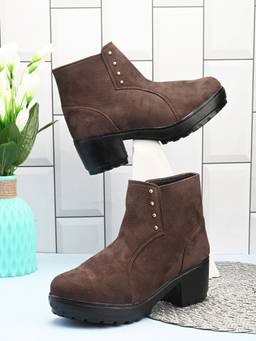 XE Looks - Vegan Leather Stylish and Trendy Women Brown Suede Casual Boots