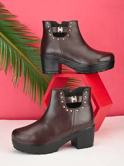 XE Looks - Vegan Leather Women Brown Chic Faux Leather Casual Boots