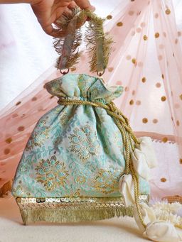 Soho Boho Studio - Green Silk bloom Potli bag