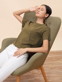 Twenty Dresses by Nykaa Fashion - XXD Basics Let Me Be You Basic Olive T-Shirt
