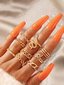 Jewels Galaxy - Gold Plated Snake Inspired Stackable Rings Set of 9
