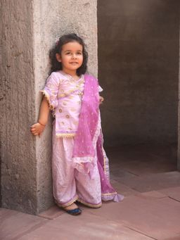 Fayon Kids - Lilac Embroidered Kurti with Palazzo (Set of 3)