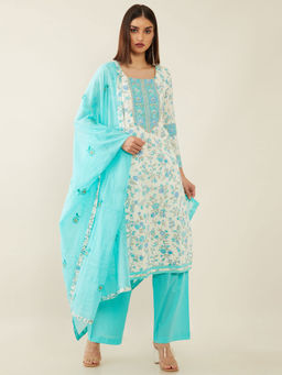 Soch - Off White Cotton Unstitched Dress Material - 3 Meter Kurta Fabric