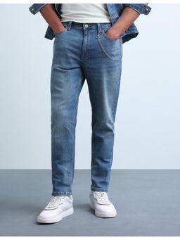 Flying Machine - Men's Mankle Relaxed Blue Tapered Fit Whiskered Jeans
